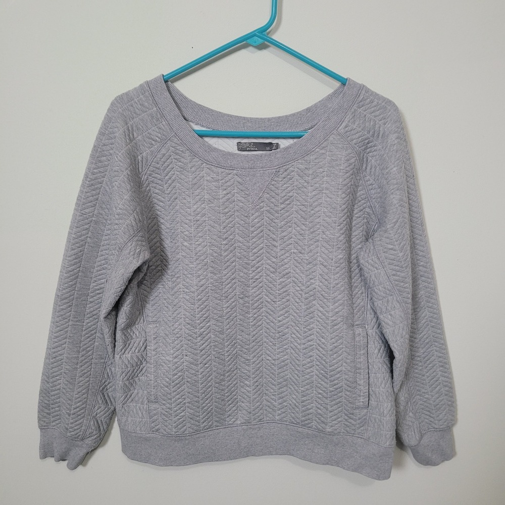 prAna‎ Medium Quilted Chevron Sweatshirt Womens Gray Scoop Neck Raglan Active